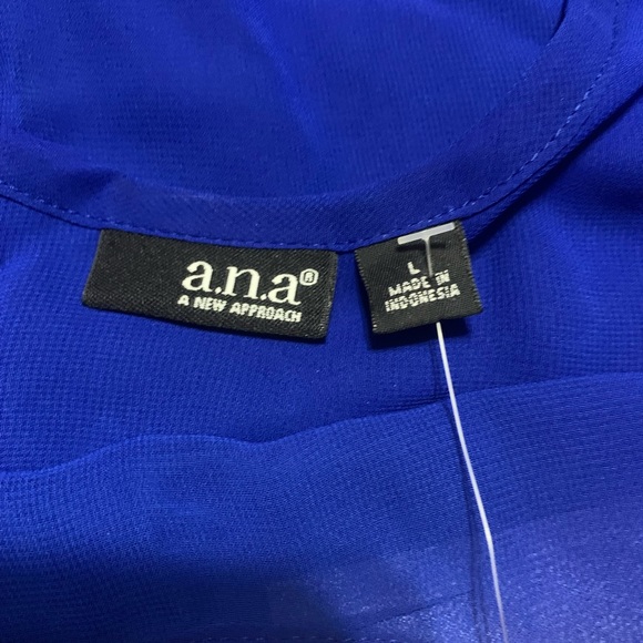 A.N.A cobalt blue semi sheer blouse black striped sequin front - Picture 5 of 7